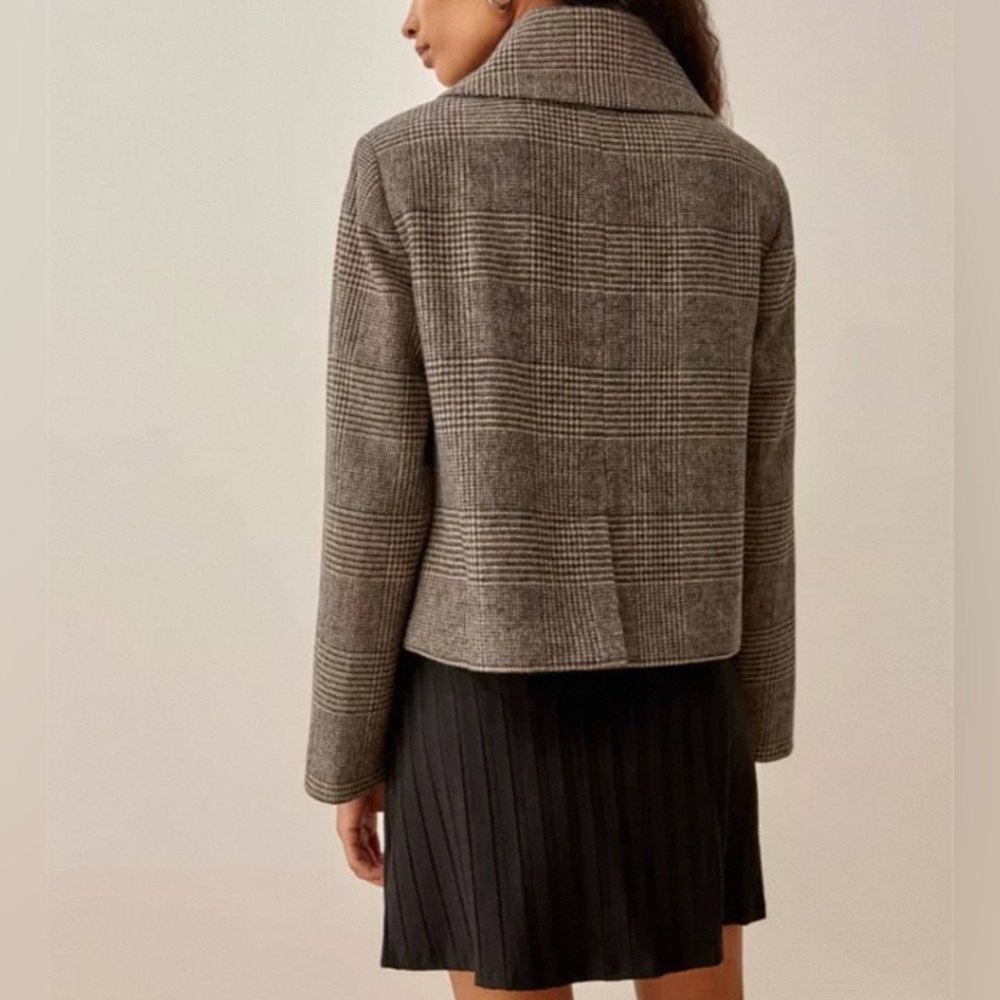New Reformation Dillon Wool Jacket in Brown Plaid - Picture 4 of 11